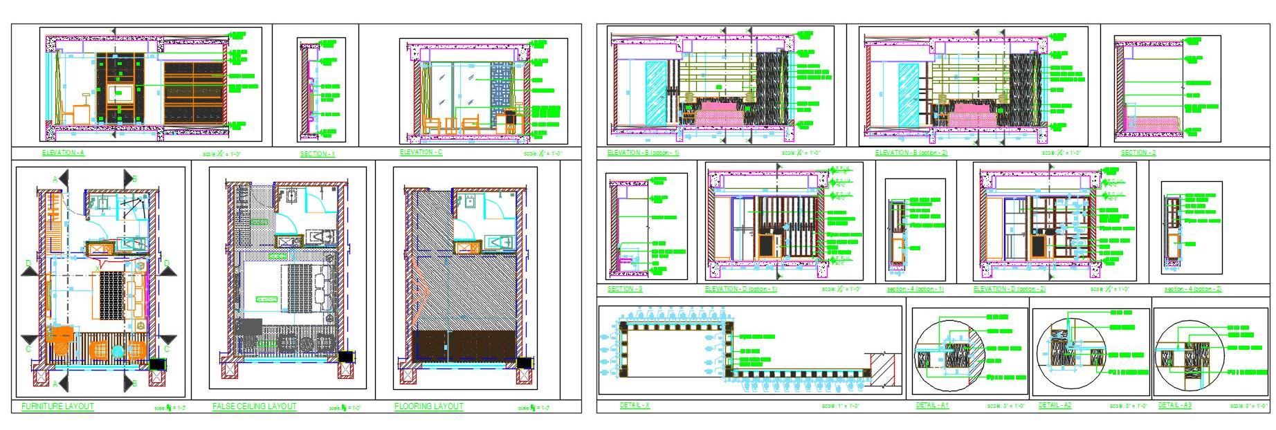 Hotel Room CAD Drawing- Complete Interior Details & Layout